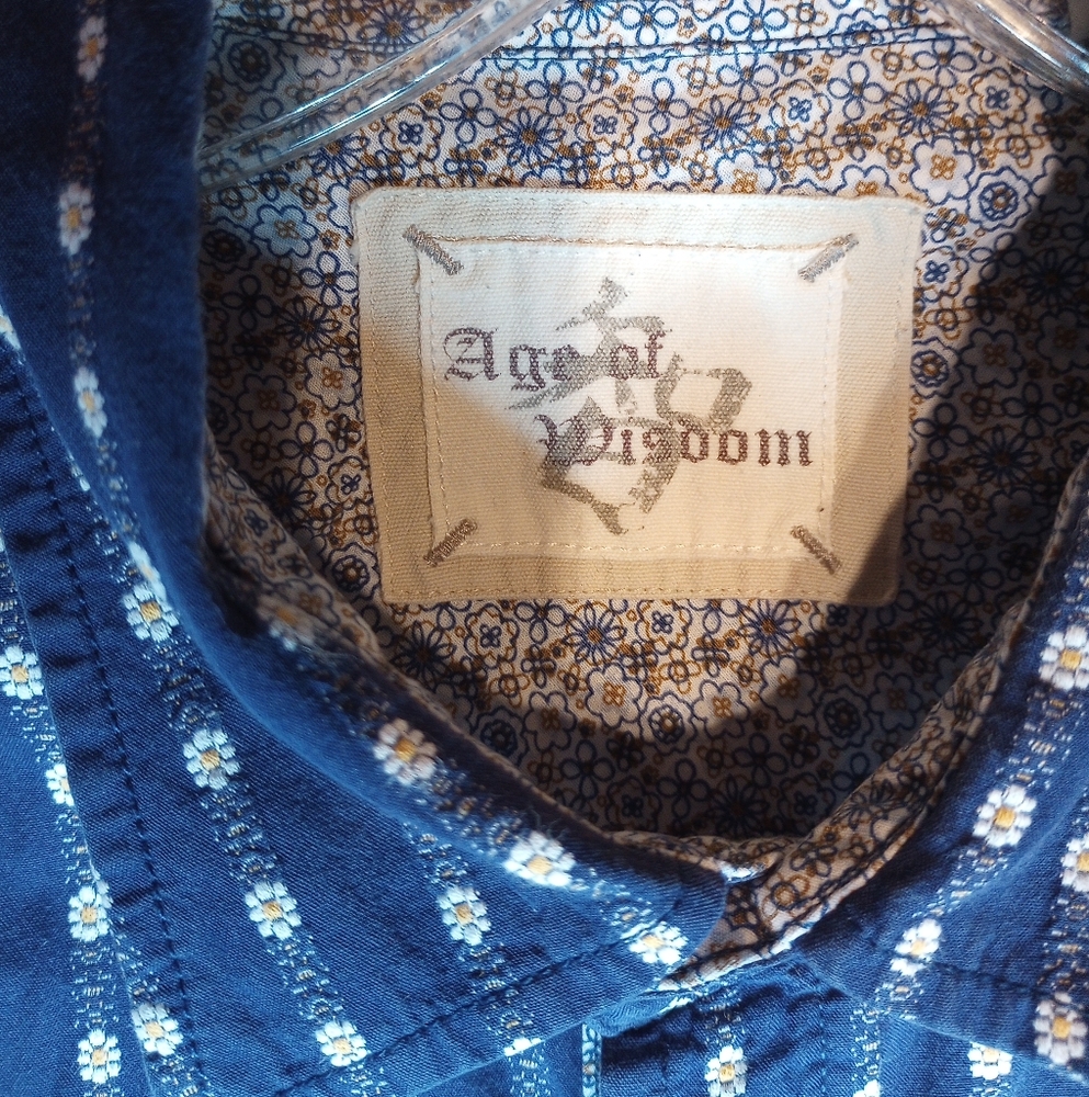 Age Of Wisdom Western Blue Daisy Flower Stripe Pearl Snap Shirt Country Cowboy - Picture 7 of 8